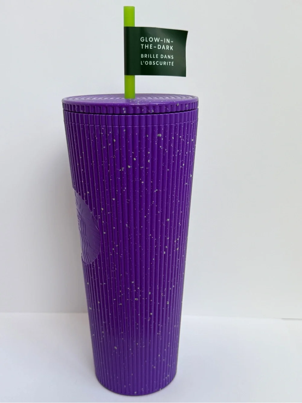 Starbucks Purple Ribbed Tumbler with Neon Green Glow Straw